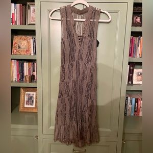Free People taupe lace tunic dress w/ black slip lining, size S, bloomingdale’s